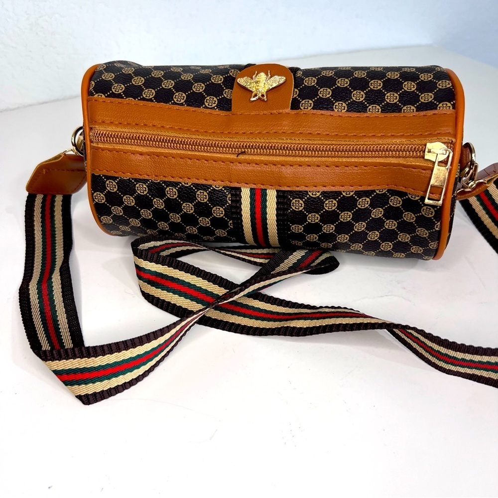 Bumble Bee Brown & Tan Vegan Leather Crossbody with Canvas Strap New - Picture 3 of 15